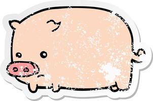 autocollant en détresse d'un cochon de dessin animé mignon vecteur