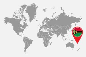 épinglez la carte avec le drapeau du vanuatu sur la carte du monde. illustration vectorielle. vecteur