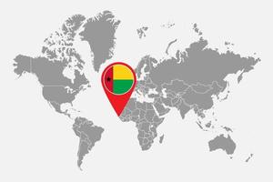 épinglez la carte avec le drapeau de la guinée-bissau sur la carte du monde. illustration vectorielle. vecteur