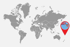épinglez la carte avec le drapeau des Fidji sur la carte du monde. illustration vectorielle. vecteur