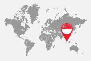 épinglez la carte avec le drapeau de singapour sur la carte du monde. illustration vectorielle. vecteur
