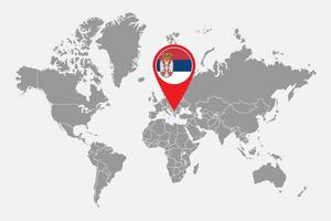 épinglez la carte avec le drapeau de la serbie sur la carte du monde. illustration vectorielle. vecteur