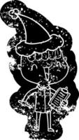 icône de dessin animé en détresse d'un garçon heureux surpris portant un bonnet de noel vecteur