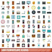 Ensemble de 100 icônes de meubles, style plat vecteur