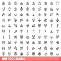 Ensemble de 100 icônes alimentaires, style de contour vecteur