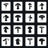 icônes de champignons mis en vecteur de carrés