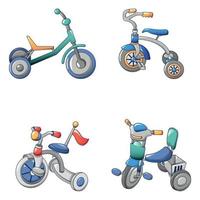 jeu d'icônes de vélo vélo tricycle, style cartoon vecteur