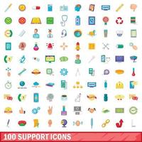 Ensemble de 100 icônes de support, style dessin animé vecteur