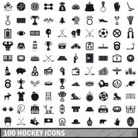 Jeu de 100 icônes de hockey, style simple vecteur