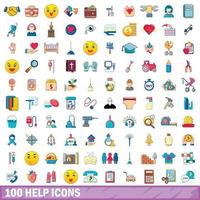 100 icônes d'aide définies, style dessin animé vecteur