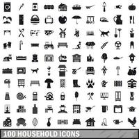 Ensemble de 100 icônes de ménage, style simple vecteur