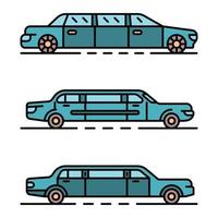 icônes de limousine définies vecteur plat