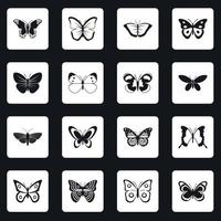 papillon icônes définies vecteur de carrés