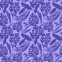 motifs sans soudure avec des feuilles et des fleurs exotiques tropicales. image vectorielle dans les tons bleus. vecteur