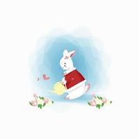 lapin mignon et fleurs conception d'illustration vectorielle vecteur