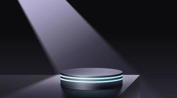 cyber scène futuriste avec podium néon bleu 3d brillant pour la présentation du produit dans l'obscurité vecteur
