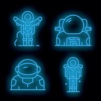 astronaute, icônes, ensemble, vecteur, néon vecteur