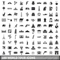 Ensemble de 100 icônes de tour du monde, style simple vecteur