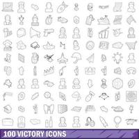 Ensemble de 100 icônes de victoire, style de contour vecteur