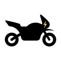 icône noire de silhouette de moto électrique ev. pictogramme de glyphe de moto électrique. éco électricité transports urbains alternatifs. icône de véhicule moto électrique écologie. illustration vectorielle isolée. vecteur