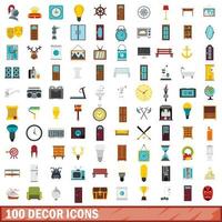 Ensemble de 100 icônes de décoration, style plat vecteur