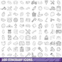 Ensemble de 100 icônes d'itinéraire, style de contour vecteur