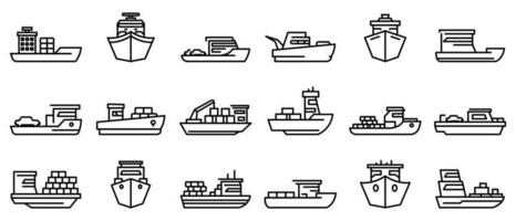 jeu d'icônes de ferry, style de contour vecteur