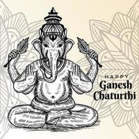 carte de voeux du festival joyeux ganesh chaturthi dessiné à la main vecteur