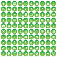 100 icônes de papeterie définies cercle vert vecteur