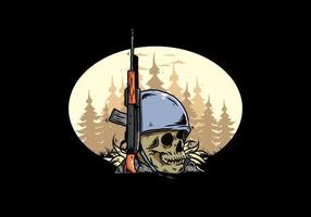 crâne et casque de soldats avec illustration d'arme