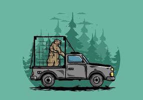 gros ours en cage sur l'illustration de la voiture vecteur