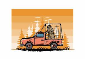 gros ours en cage sur l'illustration de la voiture vecteur