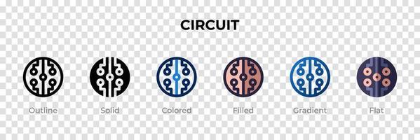 icône de circuit dans un style différent. icônes vectorielles de circuit conçues dans le style contour, solide, coloré, rempli, dégradé et plat. symbole, illustration de logo. illustration vectorielle vecteur