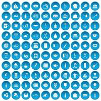 100 icônes de restaurant définies en bleu vecteur