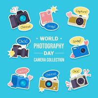 autocollant de collection d'appareils photo à l'occasion de la journée mondiale de la photographie vecteur