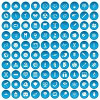 100 icônes scientifiques définies en bleu vecteur