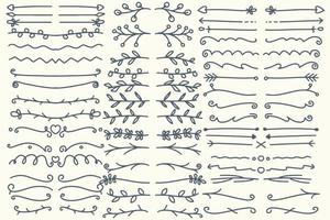 quarante-huit diviseurs vectoriels dessinés à la main. ensemble de lignes, bordures et lauriers vecteur