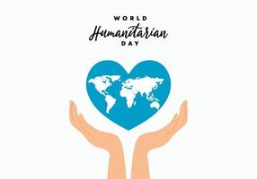 journée mondiale de l'aide humanitaire avec carte du monde dans le symbole du coeur d'amour main ouverte vecteur