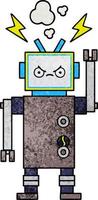 robot de dessin animé de texture grunge rétro vecteur