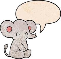 éléphant de dessin animé mignon et bulle de dialogue dans un style de texture rétro vecteur