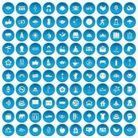 100 icônes de studio de yoga définies en bleu vecteur
