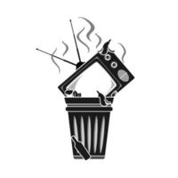 vieille télé dans la poubelle, logo pour les ennemis de la télévision et inspiration de conception de médias menteurs