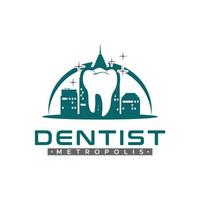 dentisterie dentaire dents dentaires avec paysage urbain pour la conception de logo de dentiste urbain vecteur