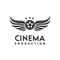 ailes et rouleaux de film pour le logo du studio de cinéma, conception de vecteur de film de cinéma de production de film