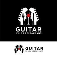 guitare fourchette couteau concert de musique live avec deux têtes de guitare pour bar café restaurant discothèque logo vecteur
