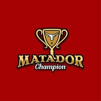 logo matador moderne avec trophée et tête de buffle pour le vainqueur du champion matador vecteur