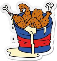 Sticker cartoon doodle seau de poulet frit vecteur