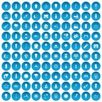 100 icônes de source lumineuse définies en bleu vecteur