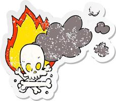 autocollant en détresse d'un dessin animé spooky brûlant des os vecteur