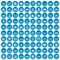 100 icônes de technologie définies en bleu vecteur